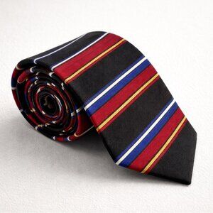 VTG Oscar de la Renta Striped Black Tie with Red and Blue Accents Textured